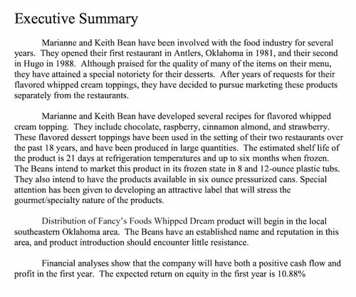 Business plans examples: Executive Summary